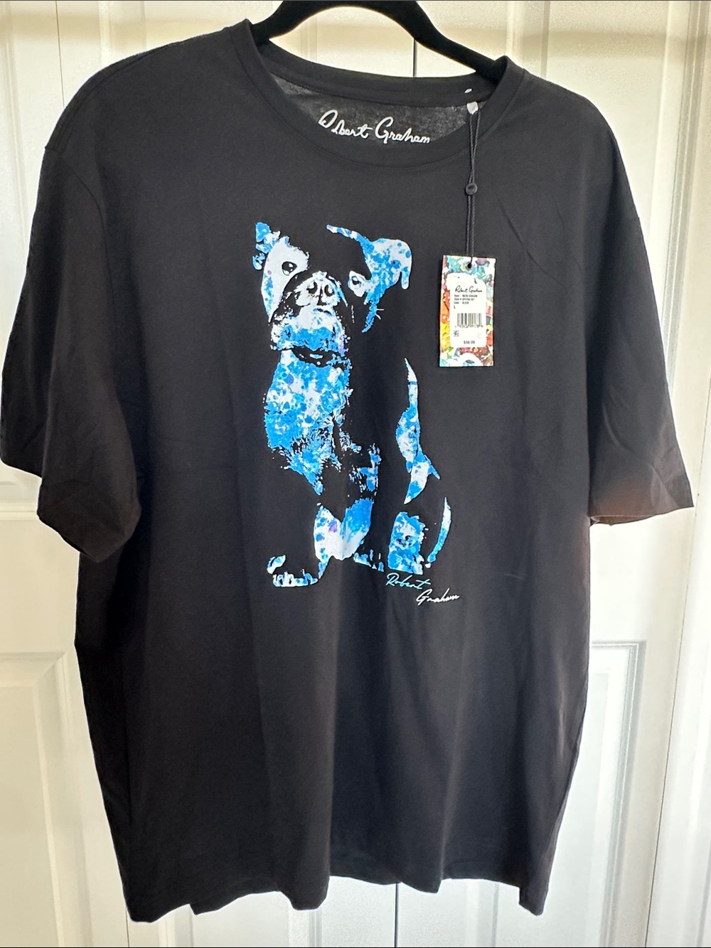 Robert Graham Black Tee with Blue Dog Artwork